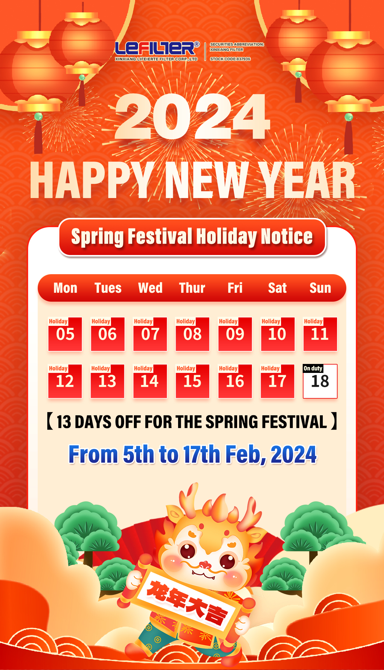 Spring holiday notice in China